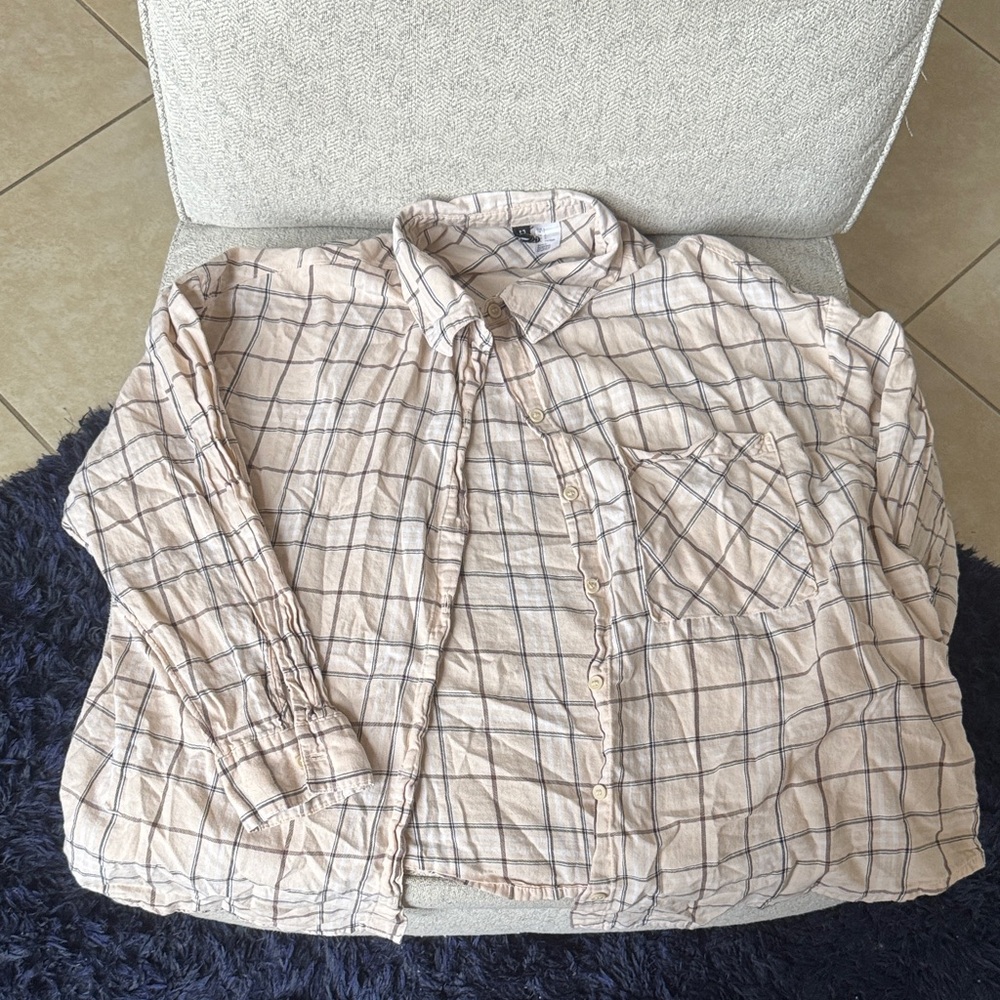 Beige Plaid Button-Up Shirt